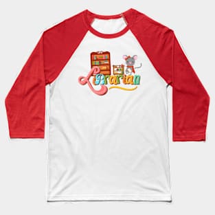 Cute mouse librarian illustration Baseball T-Shirt